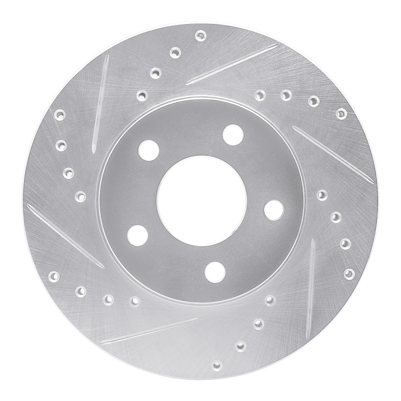 Chevrolet Malibu Brake Rotor (1) - Front Left - R1 Concepts - Drilled & Slotted - Silver - `04-`08